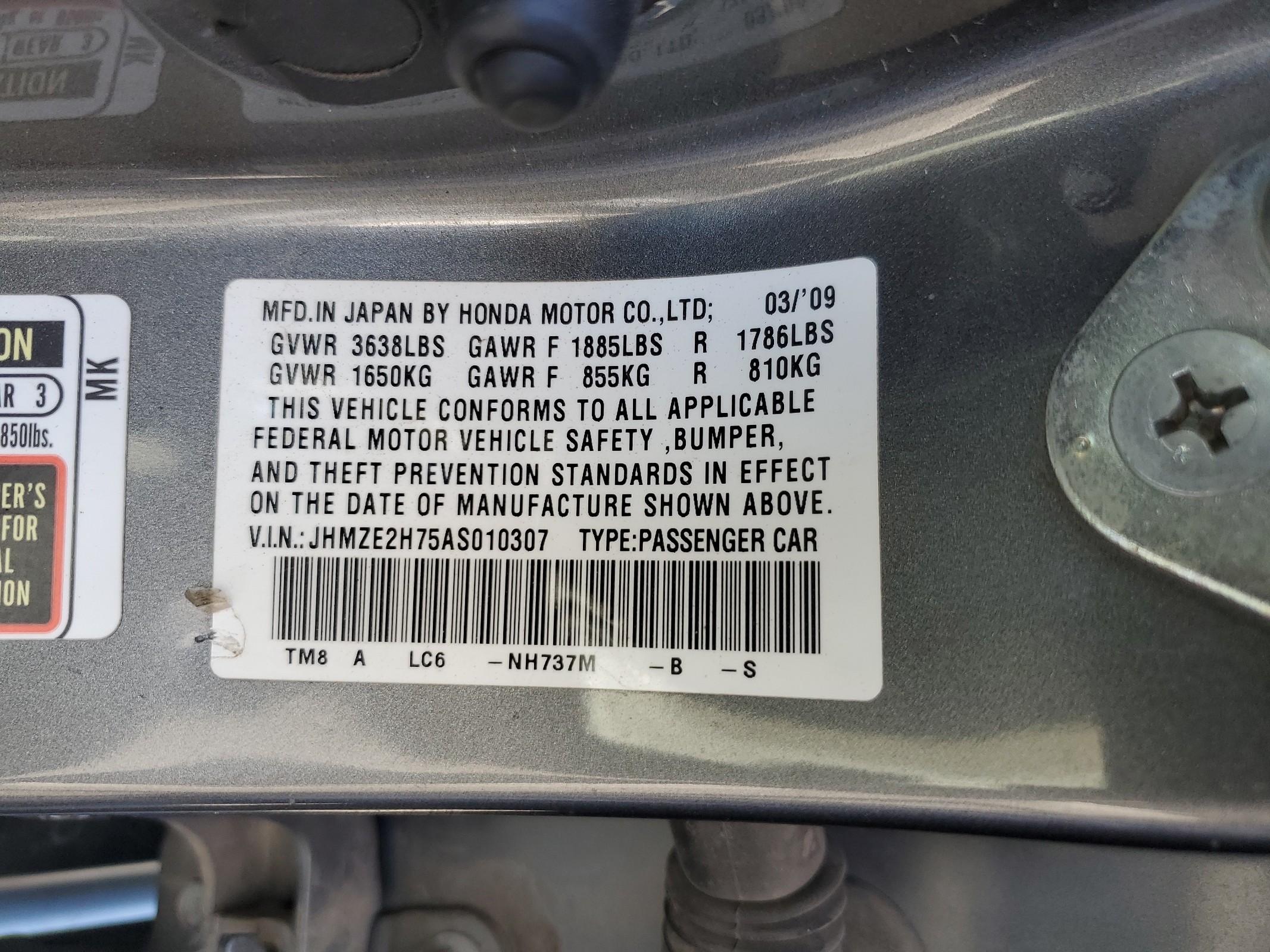 JHMZE2H75AS010307 2010 Honda Insight Ex