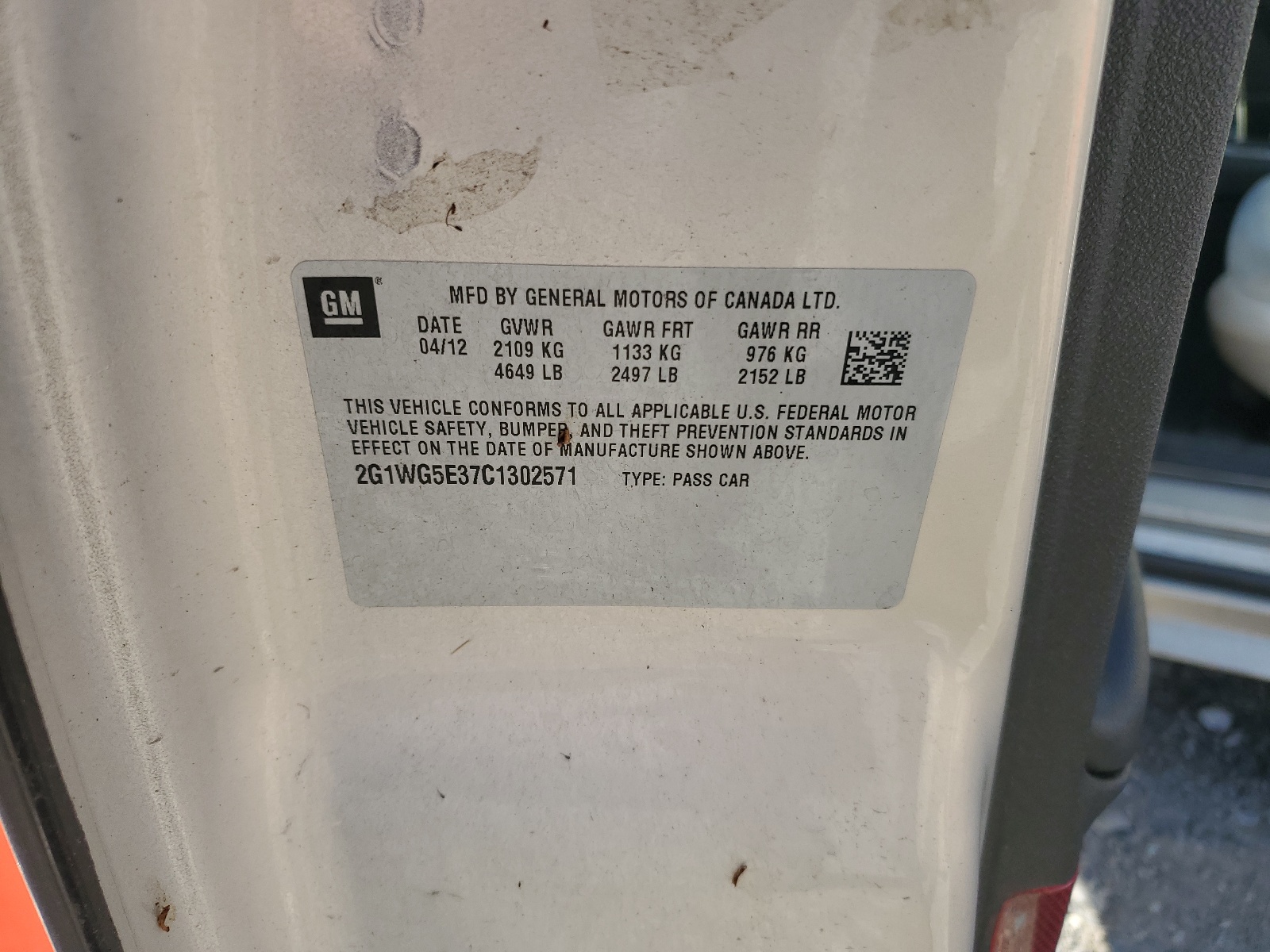 2G1WG5E37C1302571 2012 Chevrolet Impala Lt