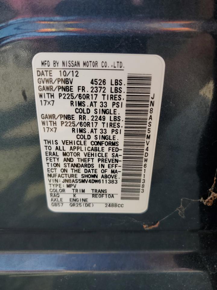 2013 Nissan Rogue S VIN: JN8AS5MV4DW611383 Lot: 59144204