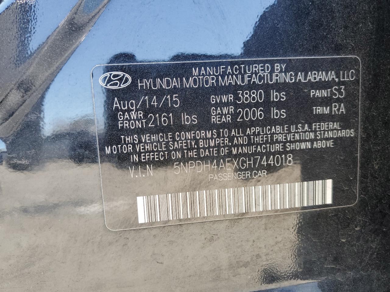 2016 Hyundai Elantra Se VIN: 5NPDH4AEXGH744018 Lot: 60913684