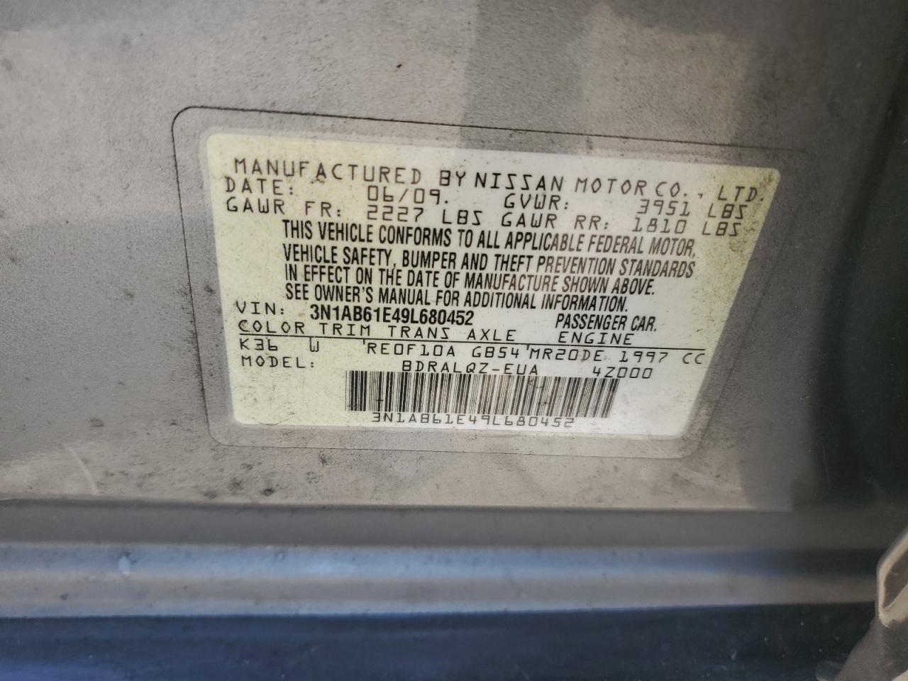 2009 Nissan Sentra 2.0 VIN: 3N1AB61E49L680452 Lot: 60314294