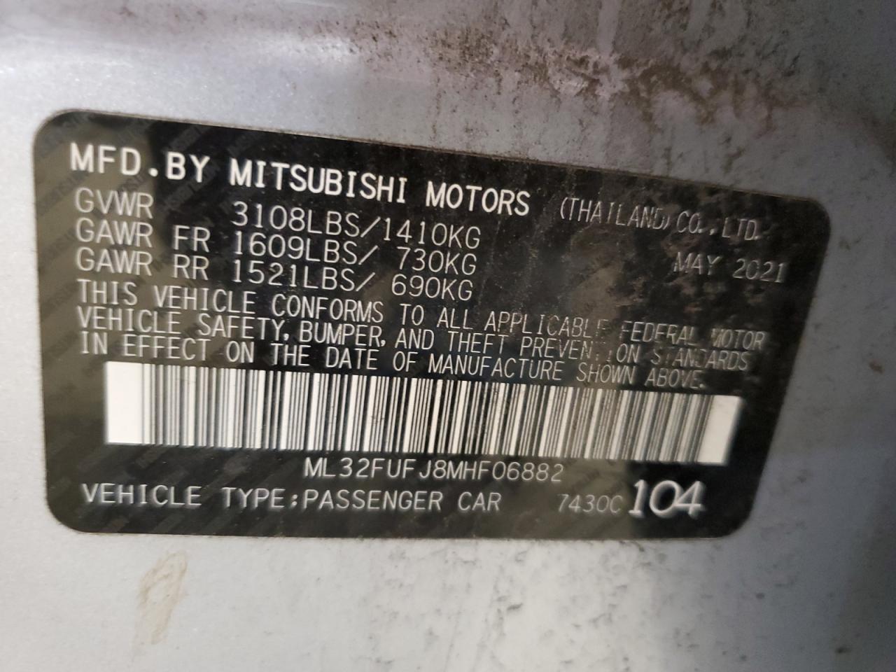 2021 Mitsubishi Mirage G4 Es VIN: ML32FUFJ8MHF06882 Lot: 57103734