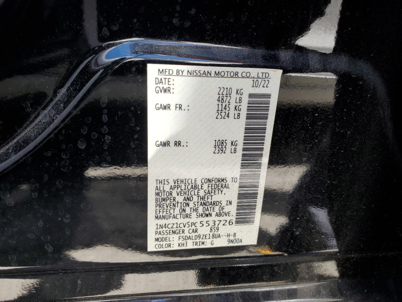 2023 Nissan Leaf Sv Plus VIN: 1N4CZ1CV5PC553726 Lot: 57262294