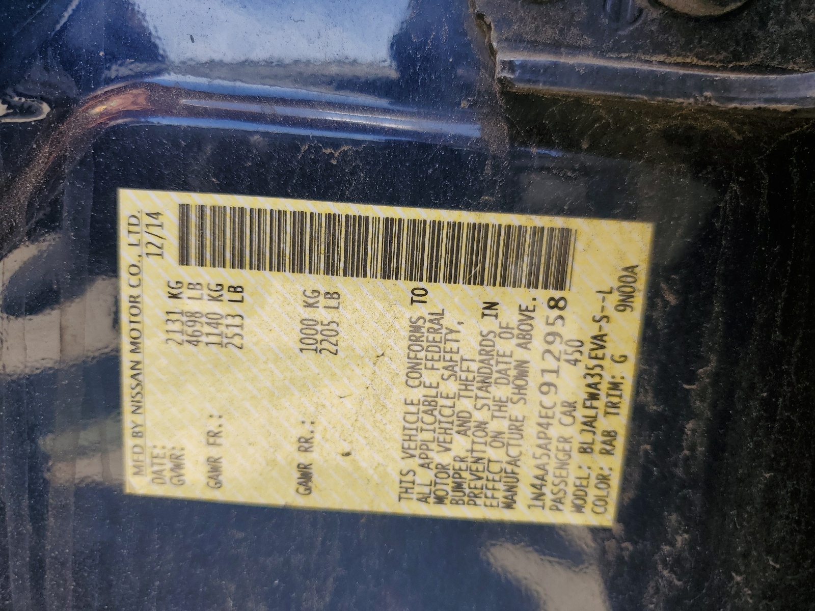 1N4AA5AP4EC912958 2014 Nissan Maxima S