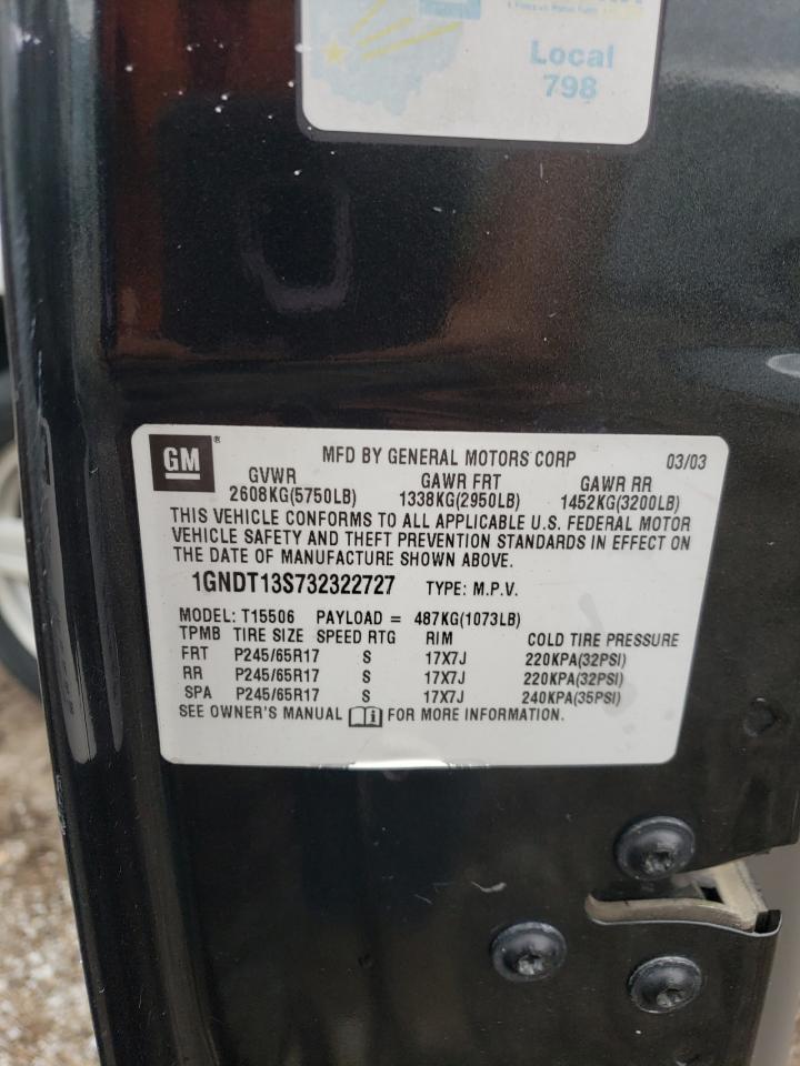 2003 Chevrolet Trailblazer VIN: 1GNDT13S732322727 Lot: 59275034