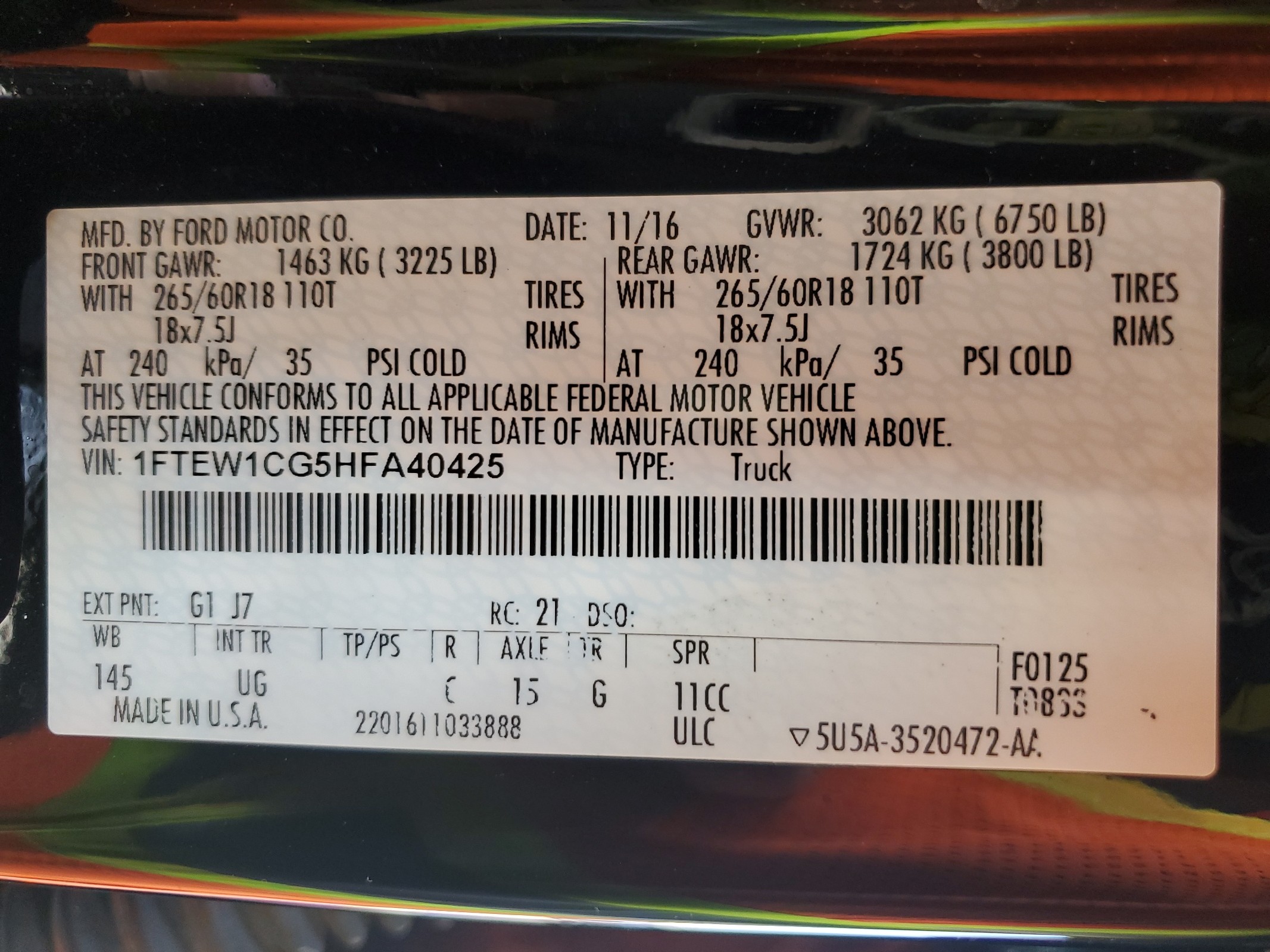 1FTEW1CG5HFA40425 2017 Ford F150 Supercrew