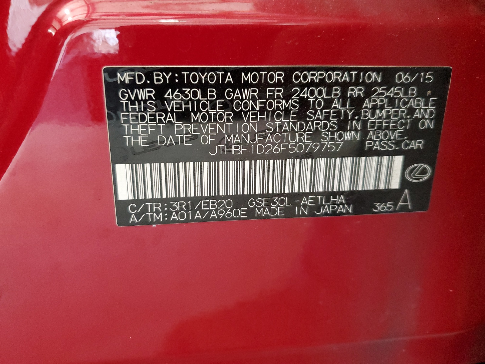 JTHBF1D26F5079757 2015 Lexus Is 250