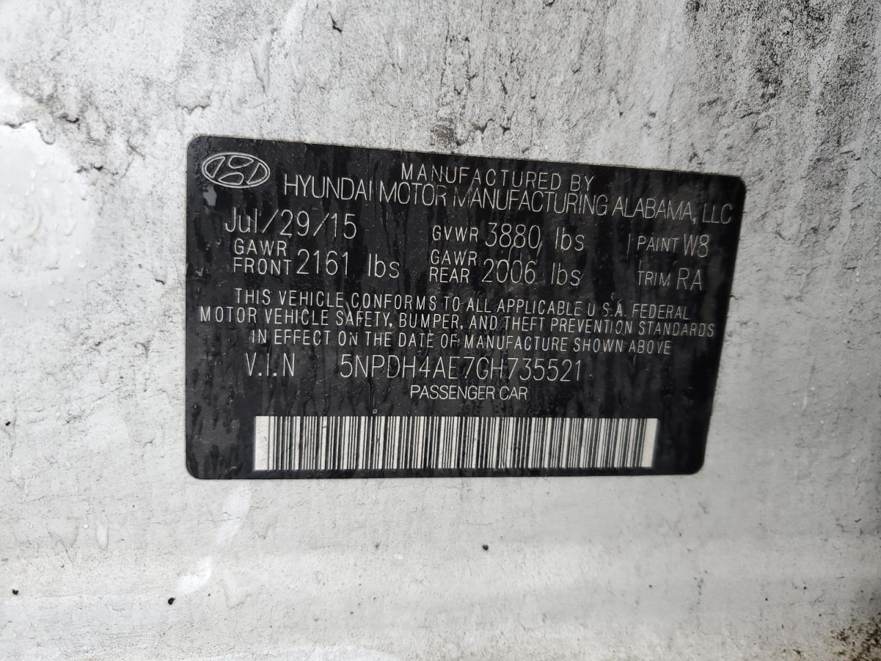 2016 Hyundai Elantra Se VIN: 5NPDH4AE7GH735521 Lot: 57284134