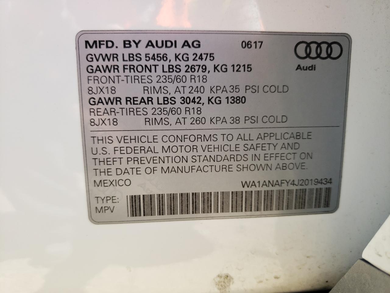 2018 Audi Q5 Premium VIN: WA1ANAFY4J2019434 Lot: 60767864