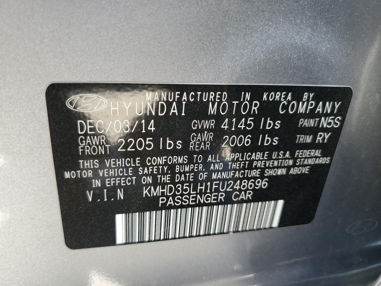 2015 Hyundai Elantra Gt VIN: KMHD35LH1FU248696 Lot: 59713724