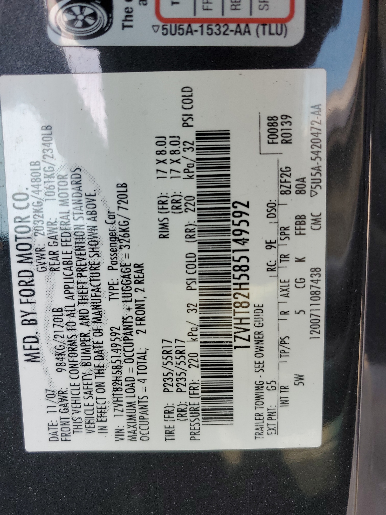 1ZVHT82H585149592 2008 Ford Mustang Gt