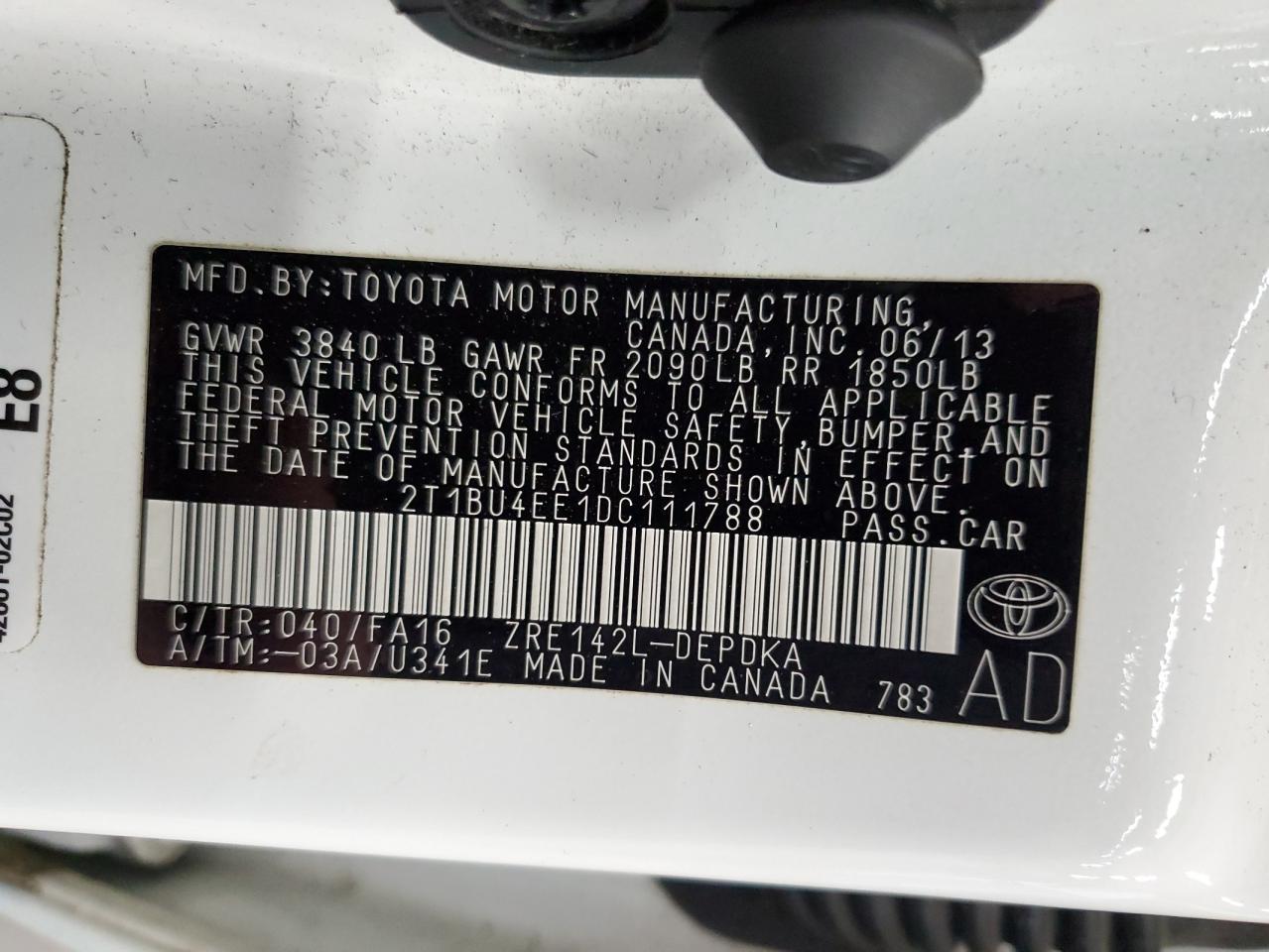 VIN 2T1BU4EE1DC111788 2013 TOYOTA COROLLA no.12