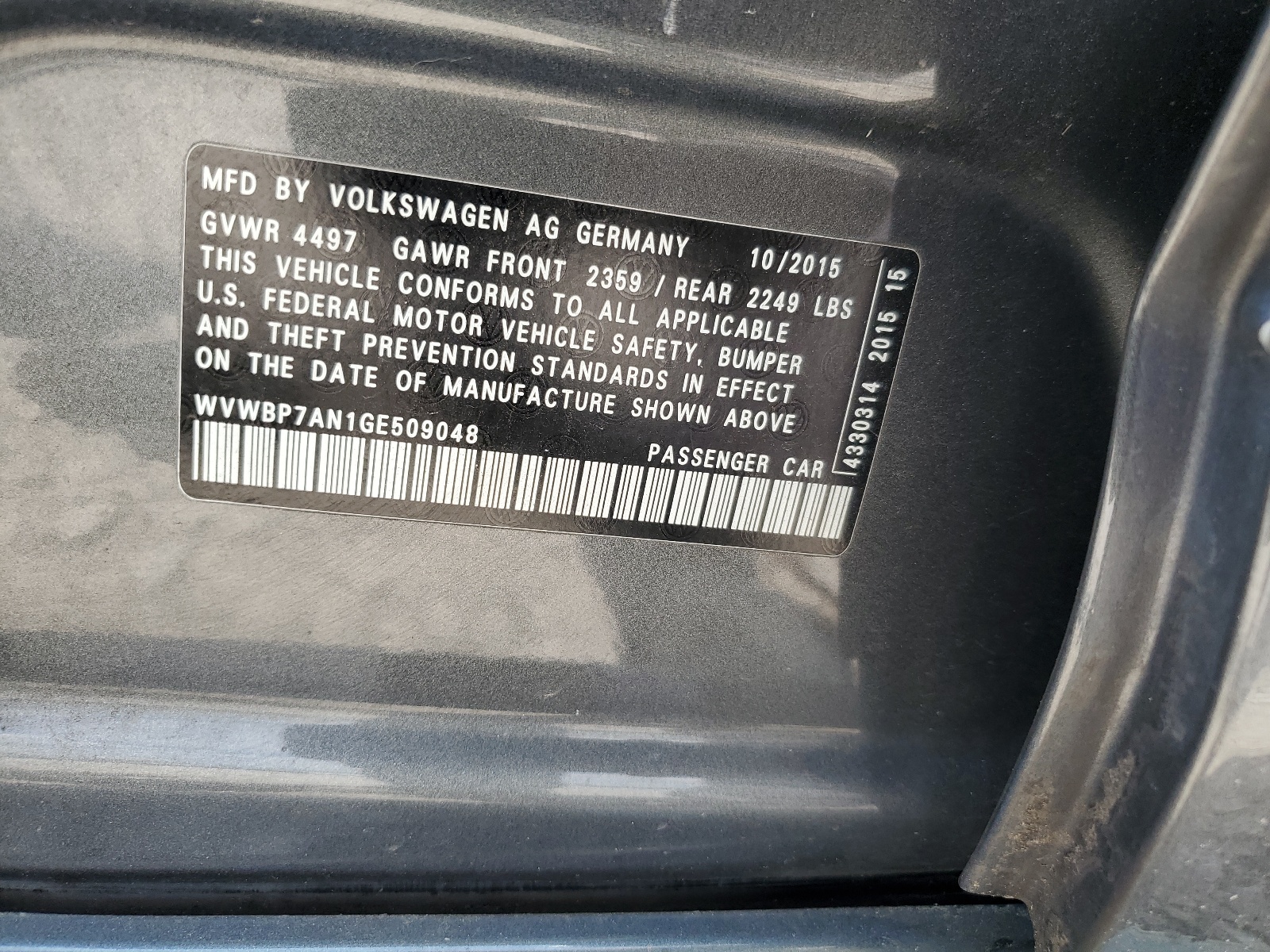 WVWBP7AN1GE509048 2016 Volkswagen Cc Base