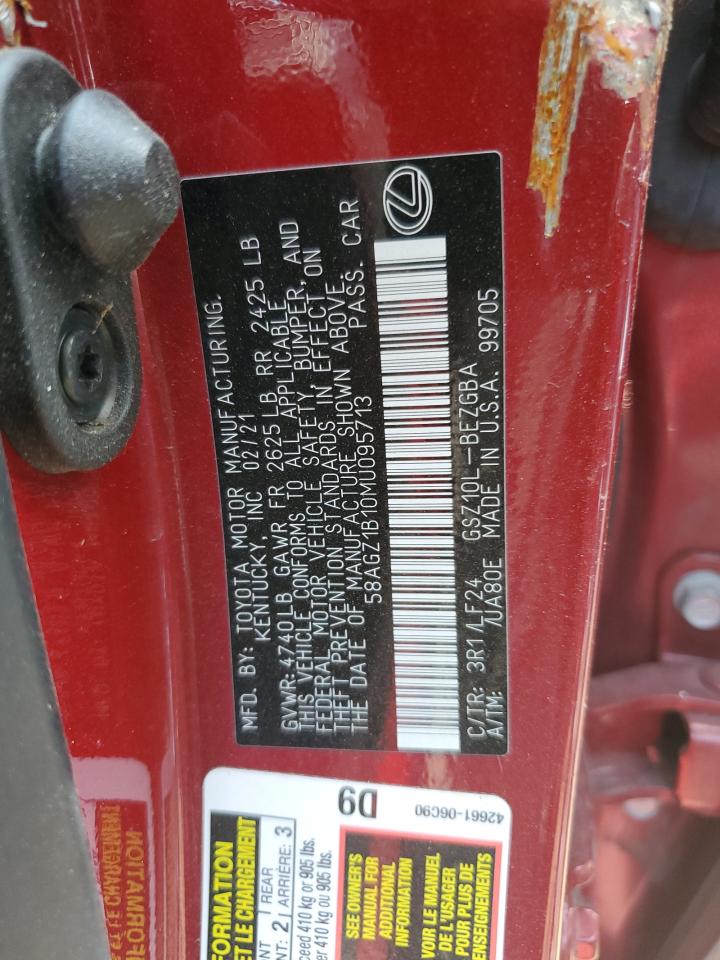 2021 Lexus Es 350 Base VIN: 58AGZ1B10MU095713 Lot: 60135694