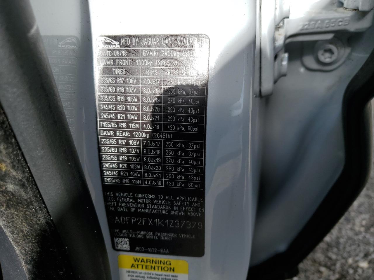 2019 Jaguar E-Pace Se VIN: SADFP2FX1K1Z37379 Lot: 60617534