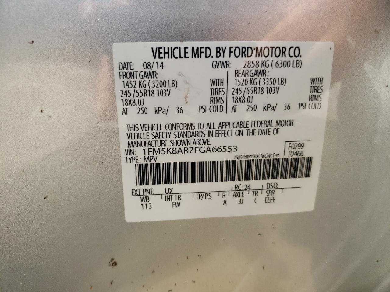 2015 Ford Explorer Police Interceptor VIN: 1FM5K8AR7FGA66553 Lot: 59309284