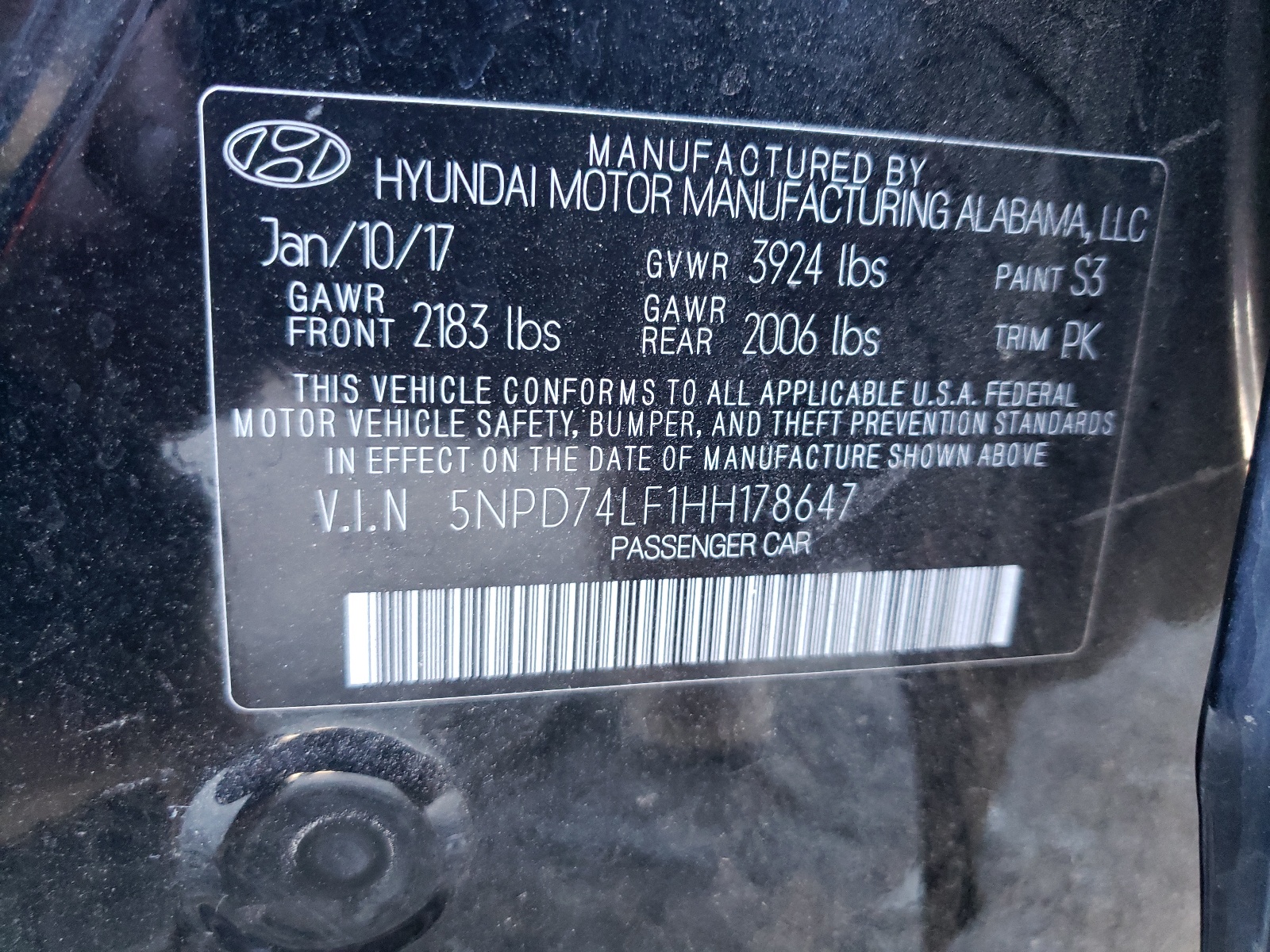 5NPD74LF1HH178647 2017 Hyundai Elantra Se