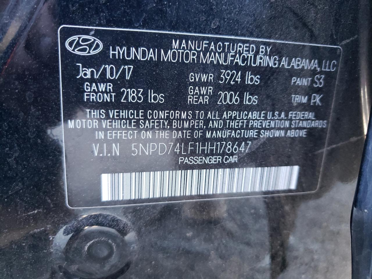 2017 Hyundai Elantra Se VIN: 5NPD74LF1HH178647 Lot: 57907104