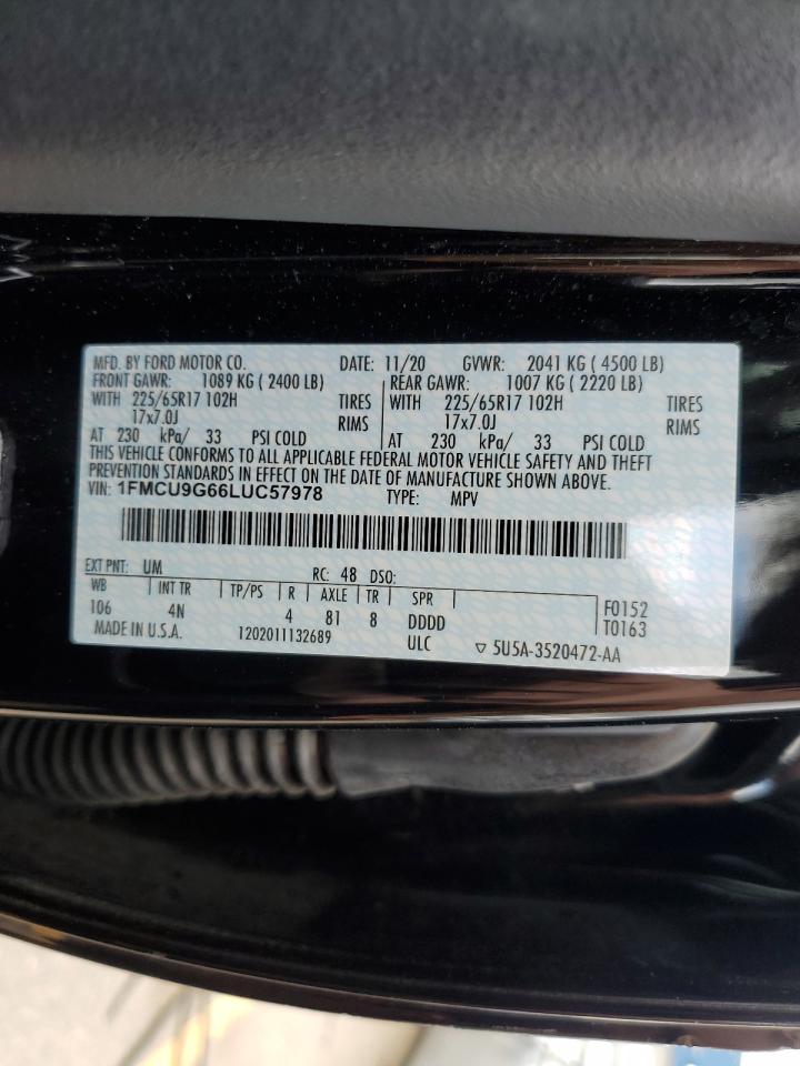 2020 Ford Escape Se VIN: 1FMCU9G66LUC57978 Lot: 60564134