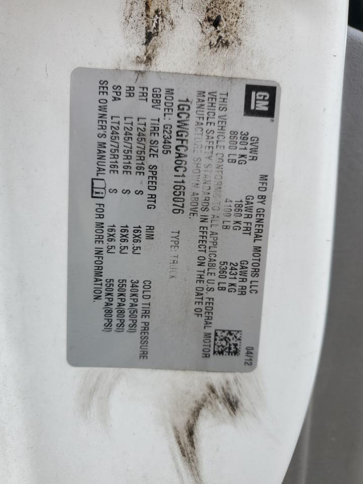 2012 Chevrolet Express G2500 VIN: 1GCWGFCA6C1165076 Lot: 58239714