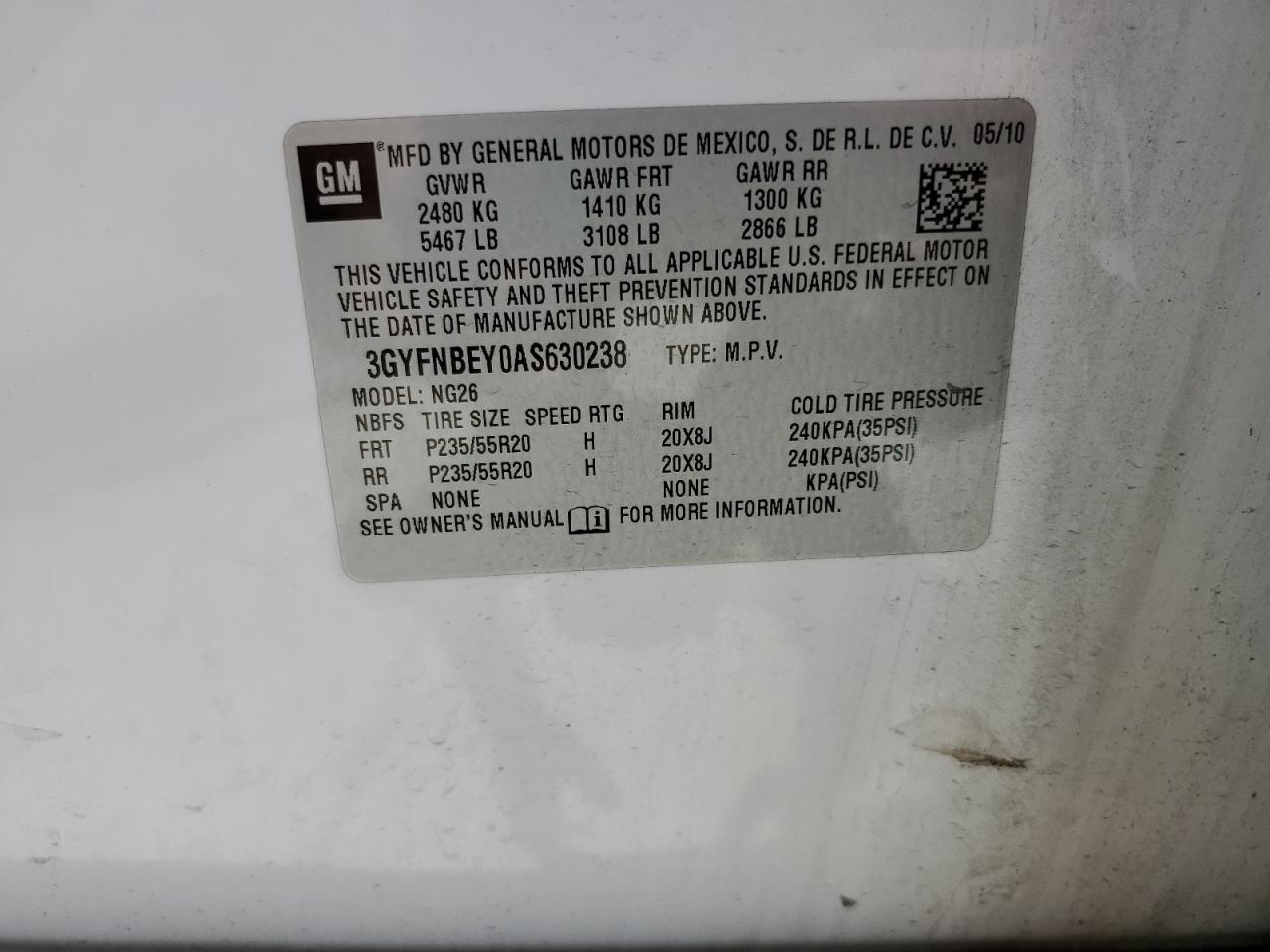 2010 Cadillac Srx Performance Collection VIN: 3GYFNBEY0AS630238 Lot: 58771904