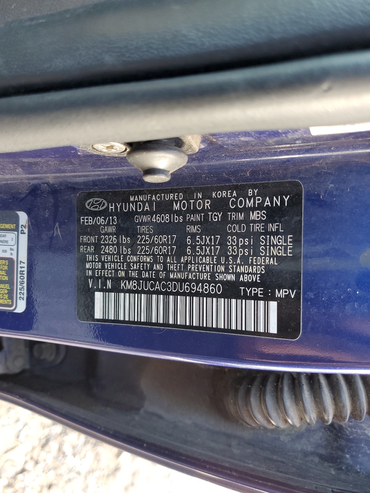 KM8JUCAC3DU694860 2013 Hyundai Tucson Gls