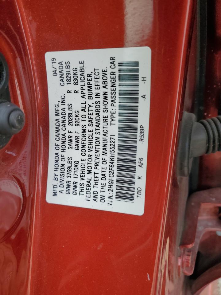 2019 Honda Civic Lx VIN: 2HGFC2F64KH552271 Lot: 57677454