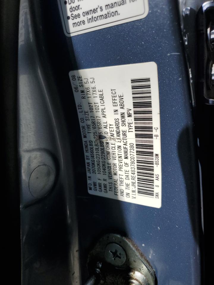 2008 Honda Cr-V Lx VIN: JHLRE48378C077380 Lot: 60416934