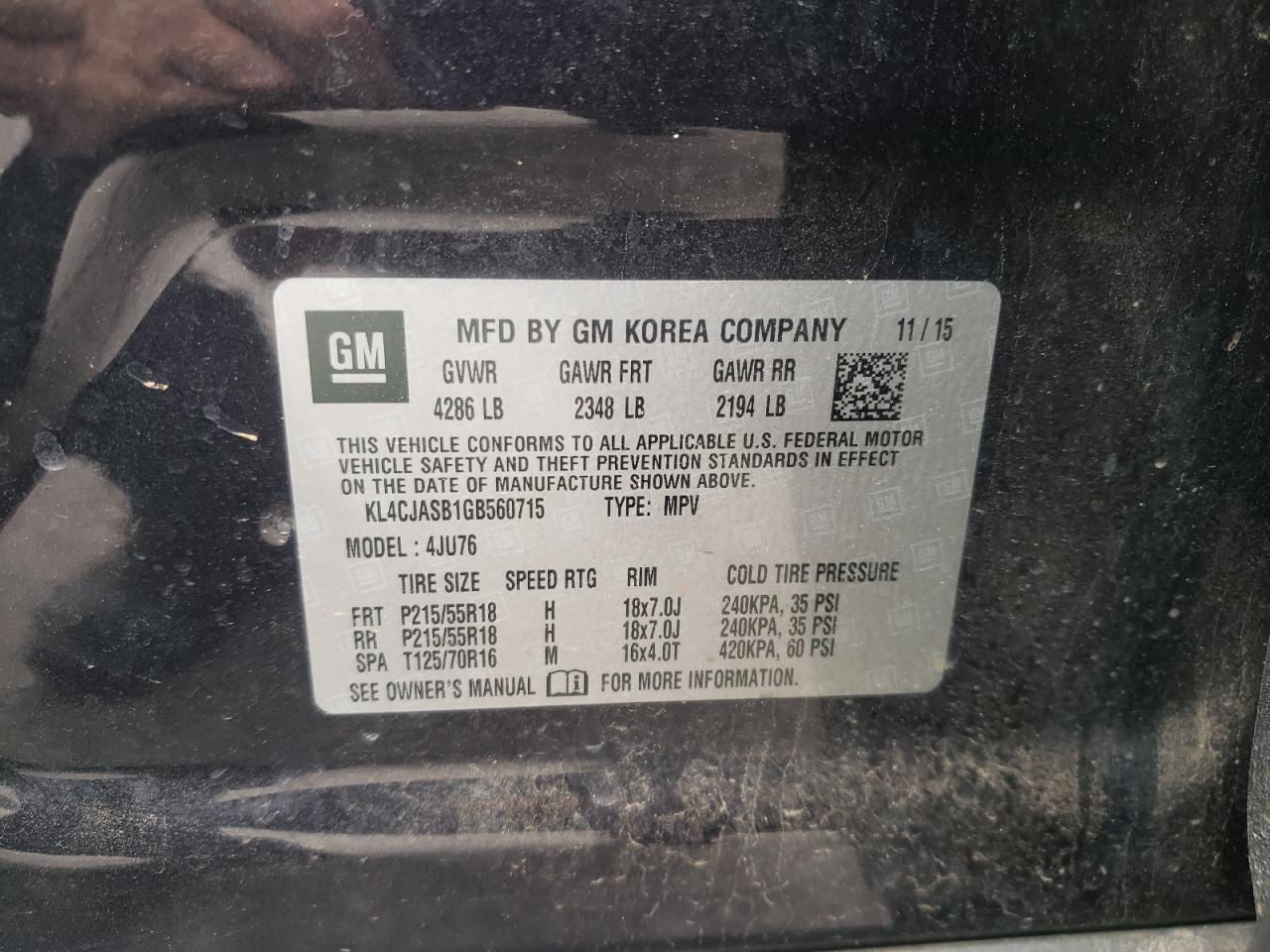 2016 Buick Encore VIN: KL4CJASB1GB560715 Lot: 59644914