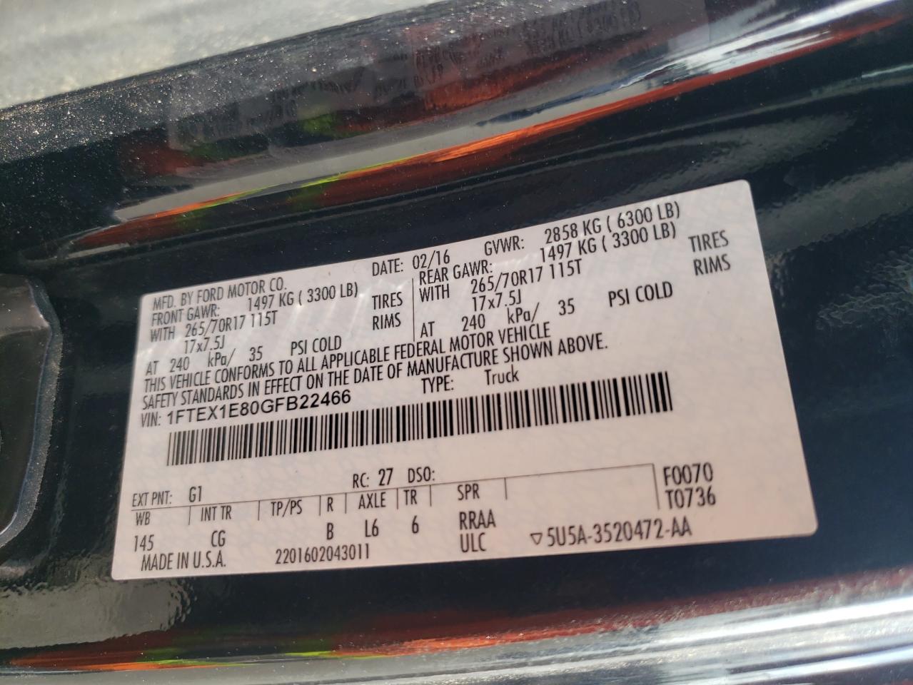 1FTEX1E80GFB22466 2016 Ford F150 Super Cab
