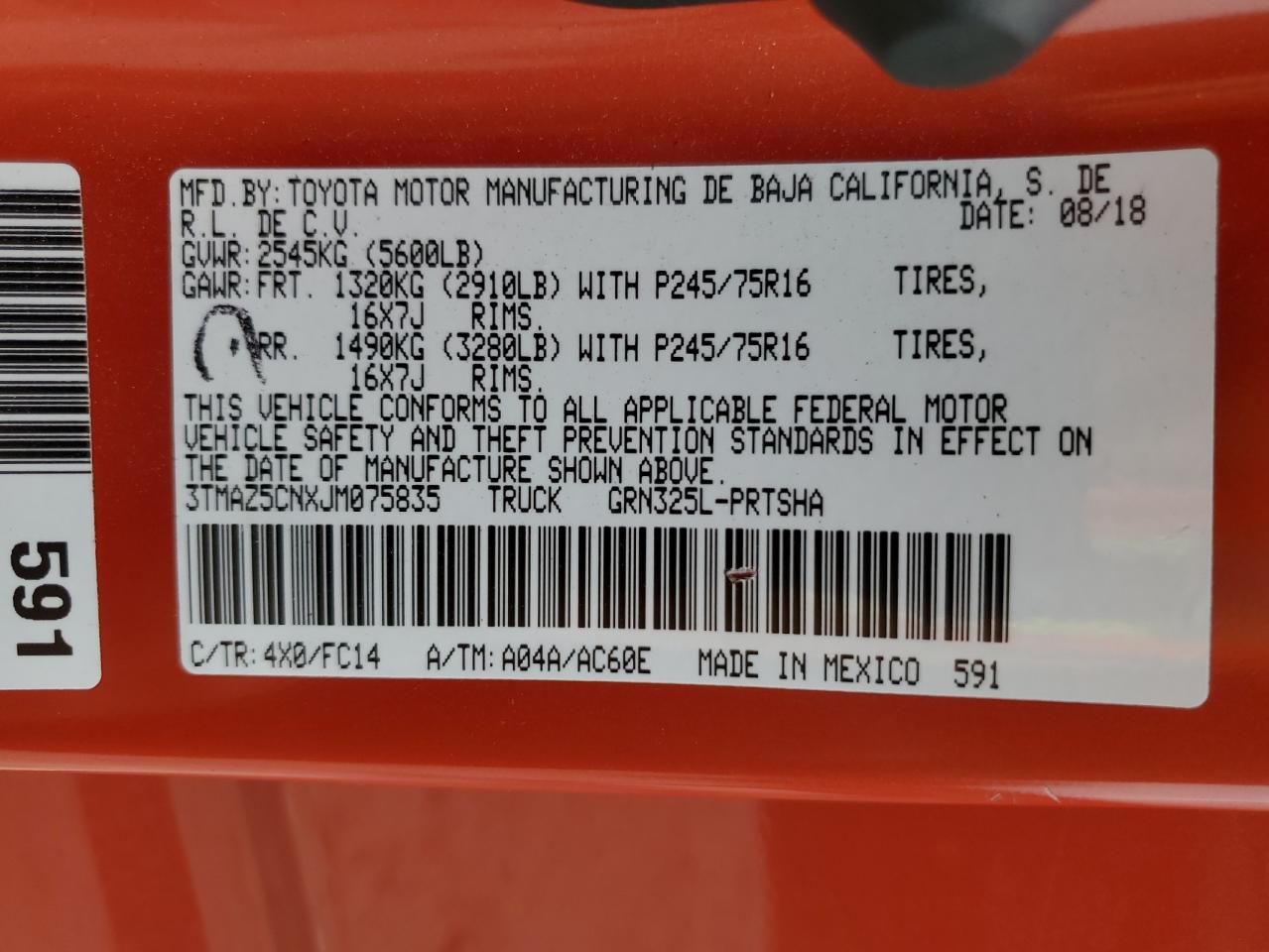 2018 Toyota Tacoma Double Cab VIN: 3TMAZ5CNXJM075835 Lot: 58201844