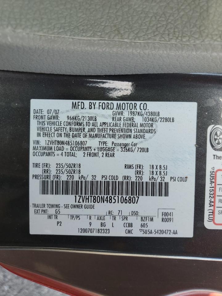 2008 Ford Mustang VIN: 1ZVHT80N485106807 Lot: 59369614