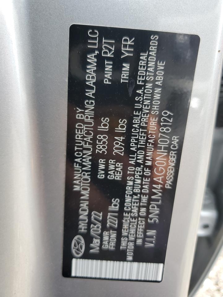 2022 Hyundai Elantra Sel VIN: 5NPLM4AG0NH078129 Lot: 60217944