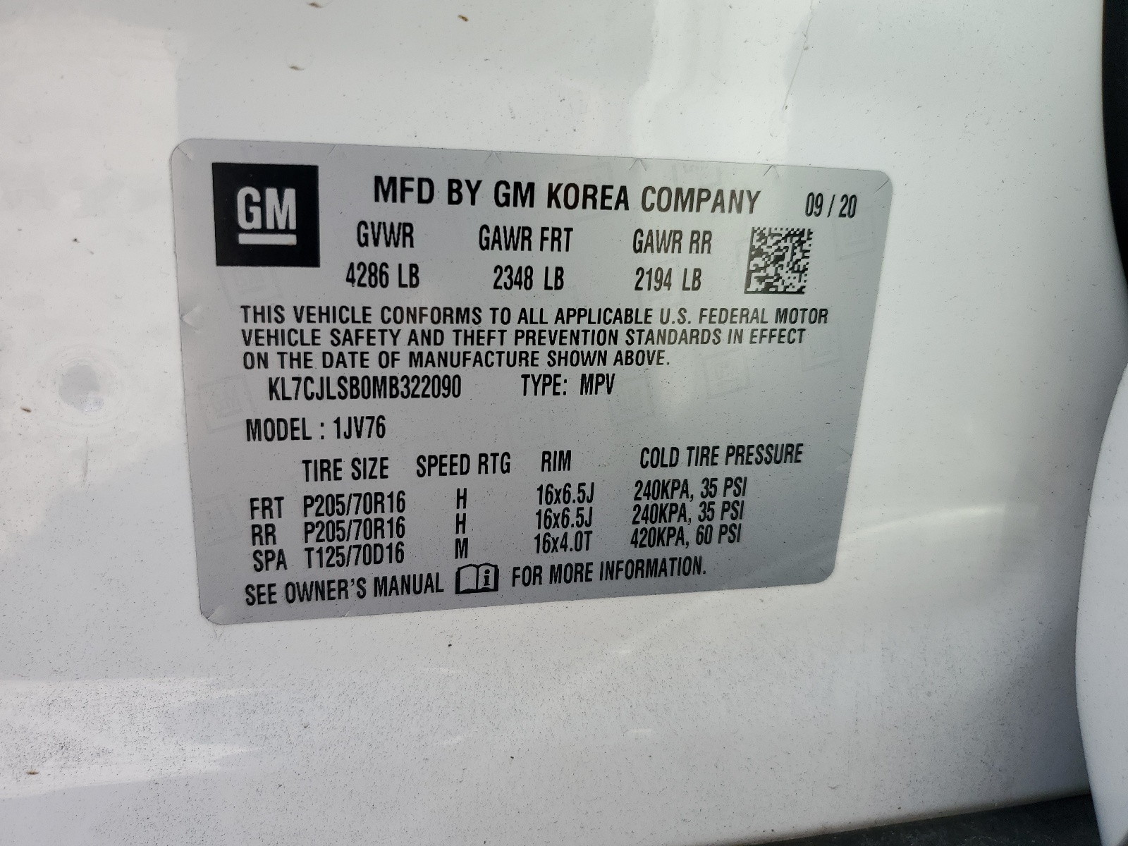 KL7CJLSB0MB322090 2021 Chevrolet Trax 1Lt