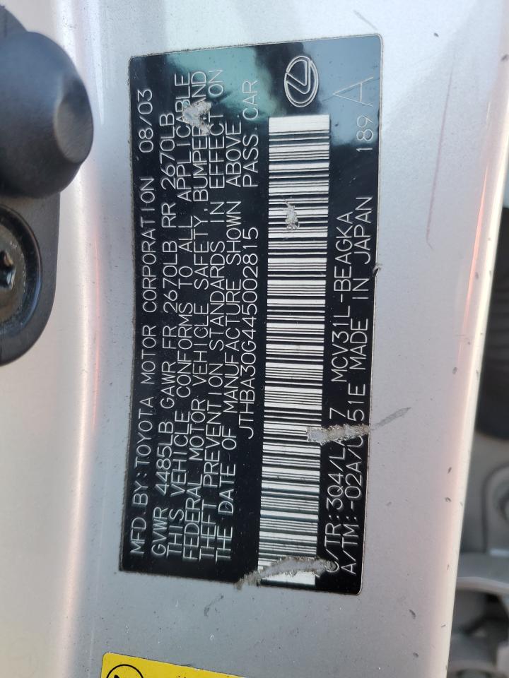 2004 Lexus Es 330 VIN: JTHBA30G445002815 Lot: 57707294