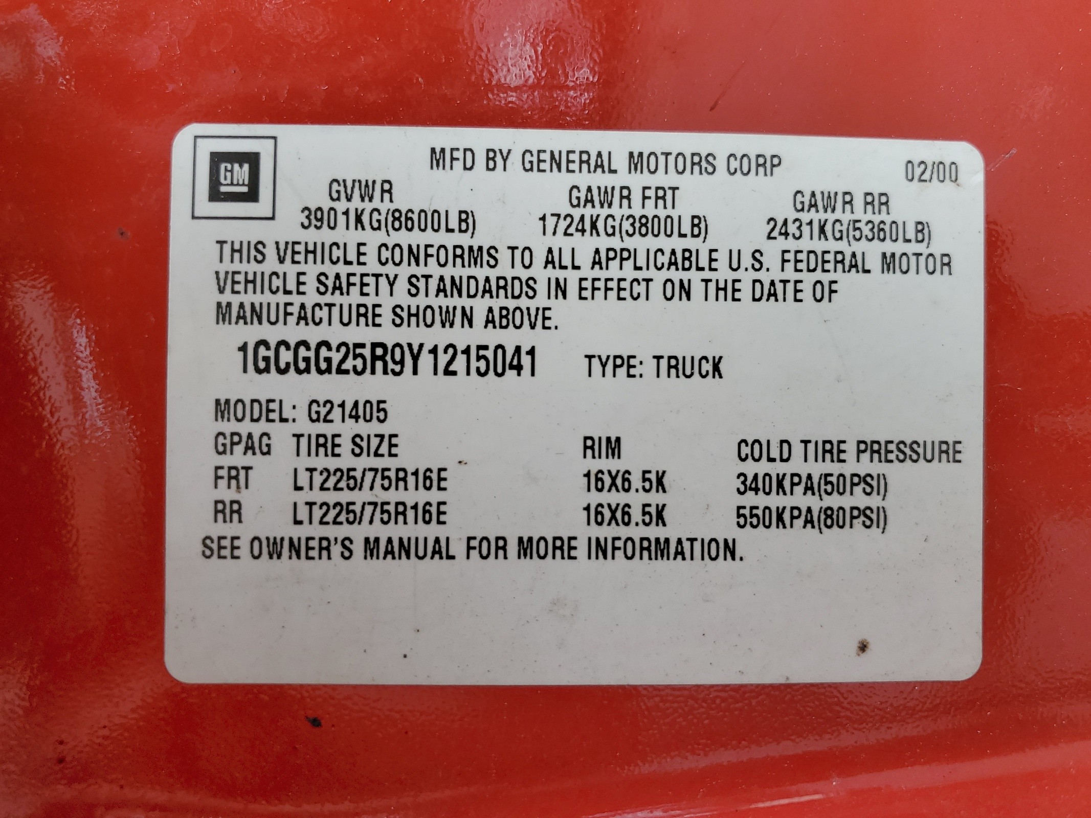 1GCGG25R9Y1215041 2000 Chevrolet Express G2500