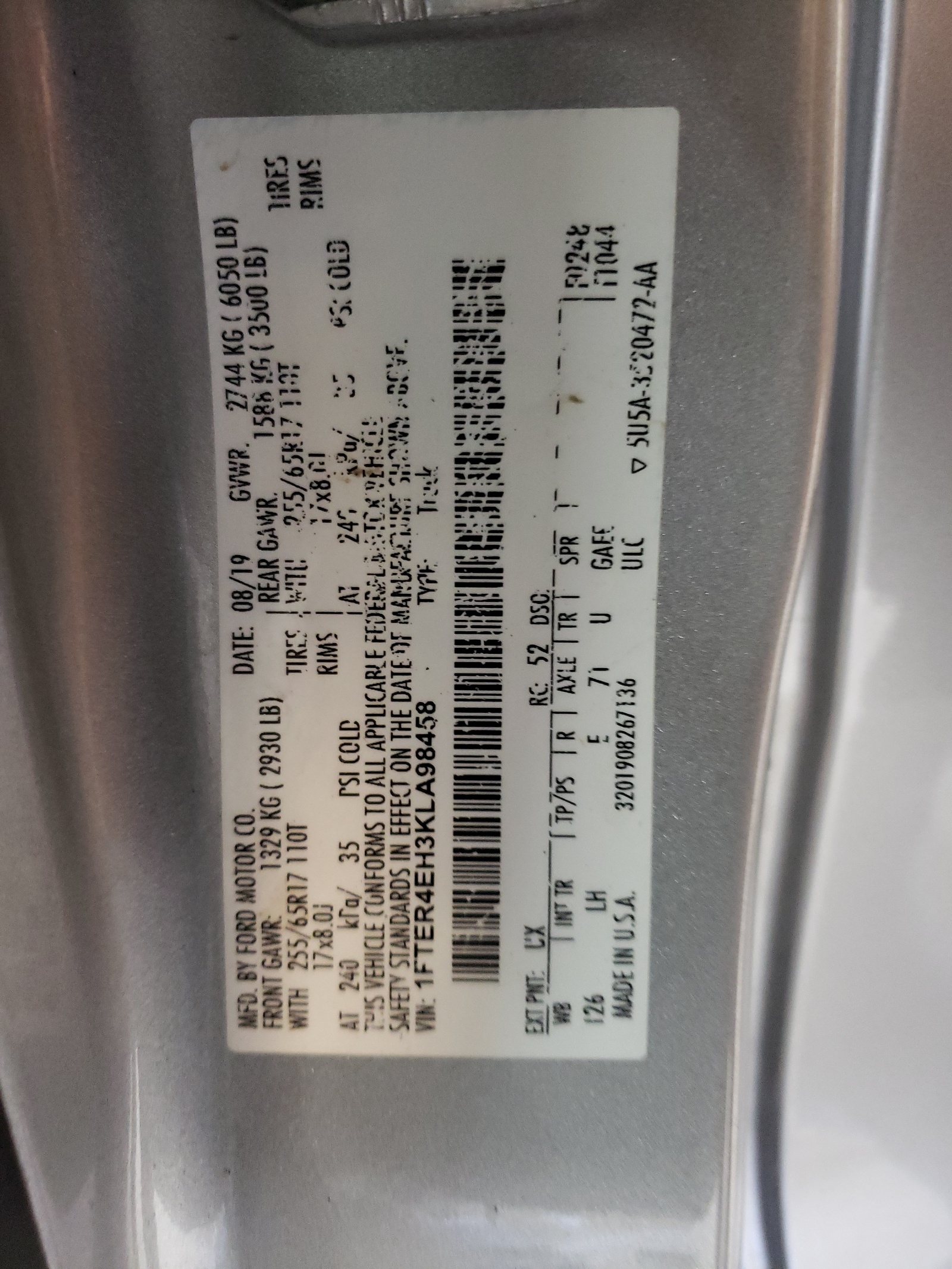 1FTER4EH3KLA98458 2019 Ford Ranger Xl