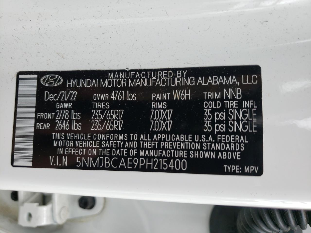 2023 Hyundai Tucson Sel VIN: 5NMJBCAE9PH215400 Lot: 58123074