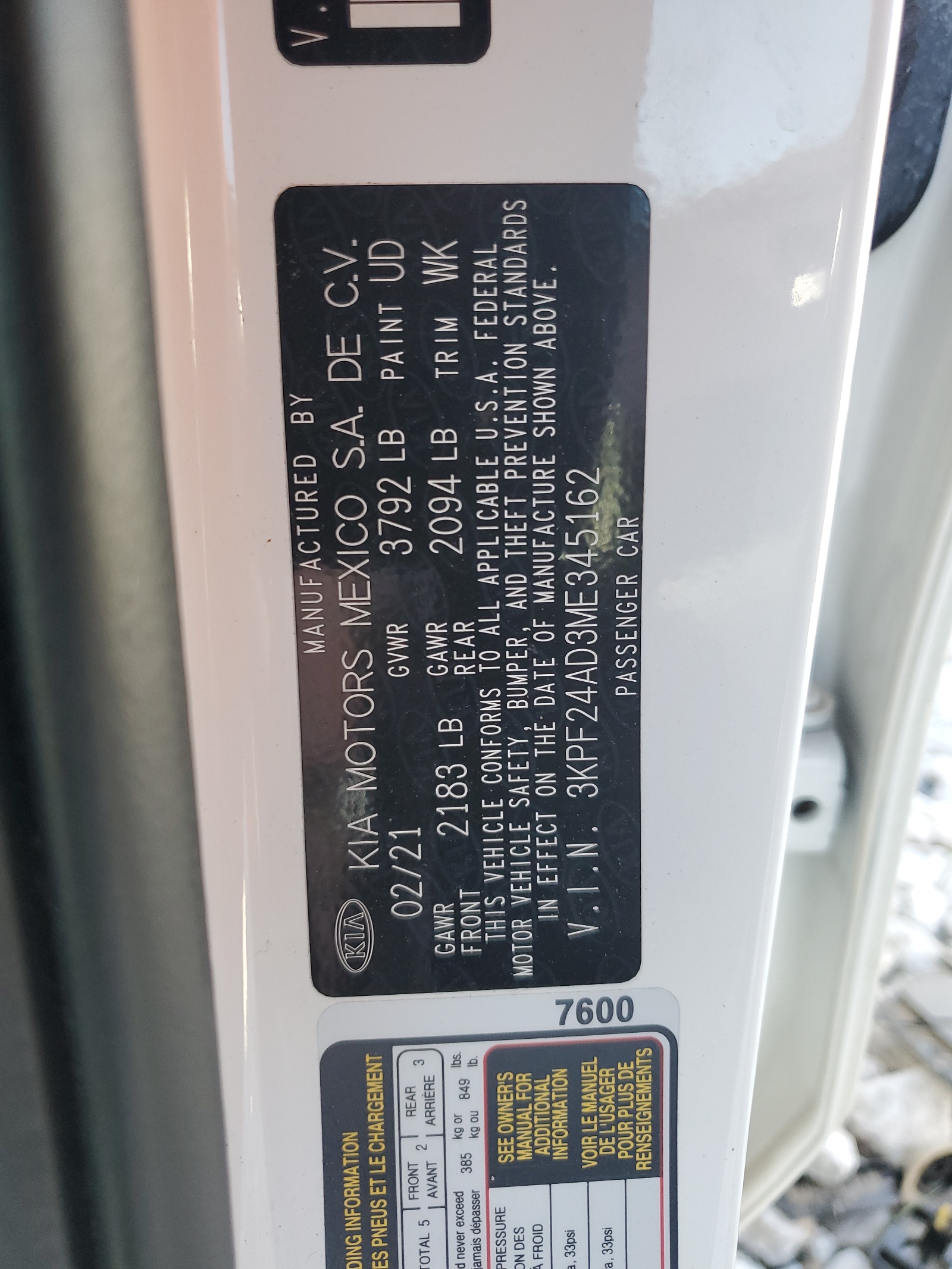 3KPF24AD3ME345162 2021 Kia Forte Fe