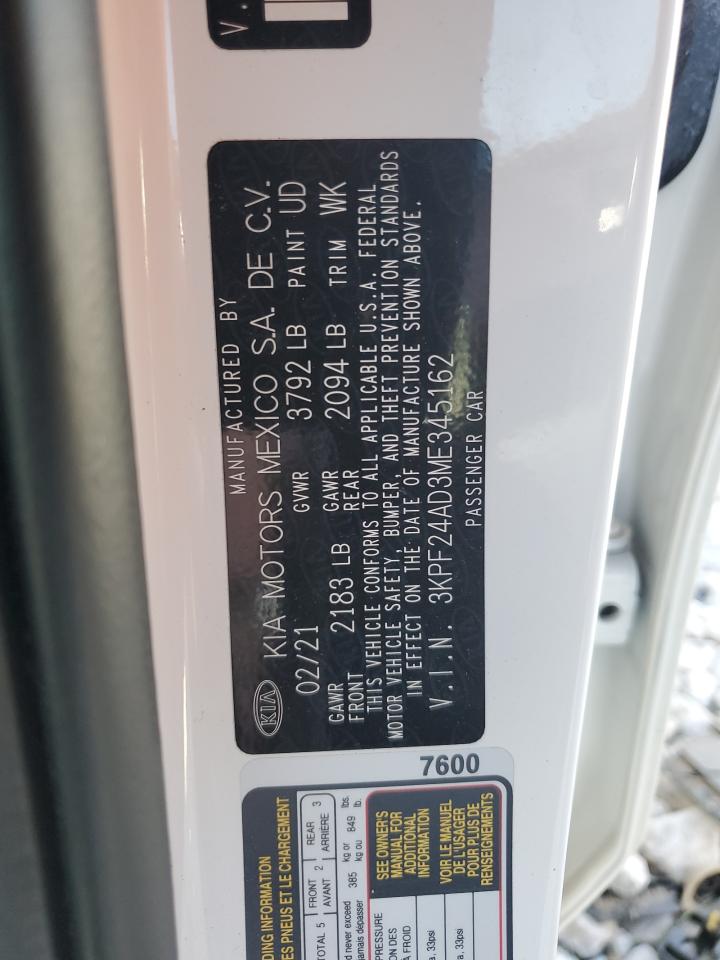 2021 Kia Forte Fe VIN: 3KPF24AD3ME345162 Lot: 58824654