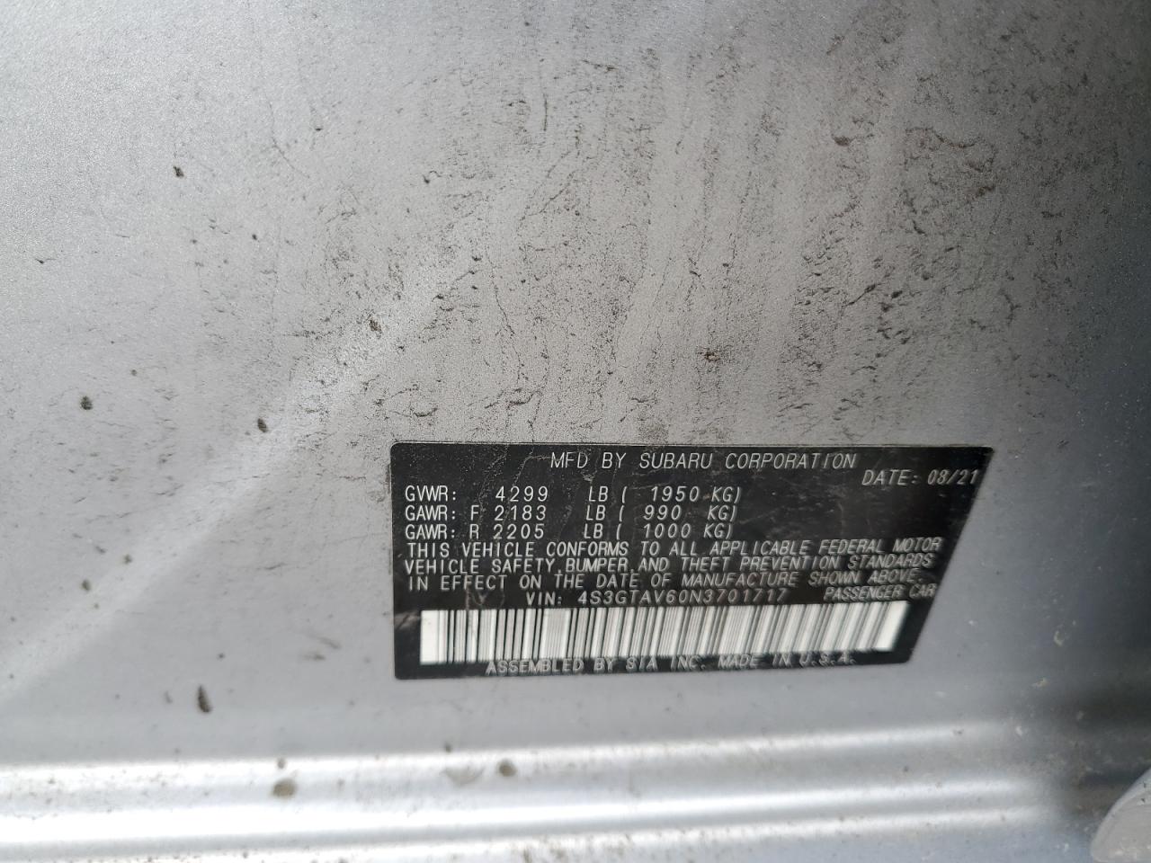 2022 Subaru Impreza Premium VIN: 4S3GTAV60N3701717 Lot: 57596844