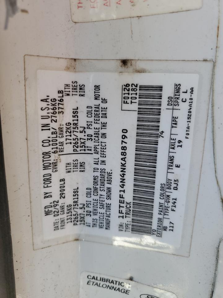 1992 Ford F150 VIN: 1FTEF14N4NKA88790 Lot: 59738784