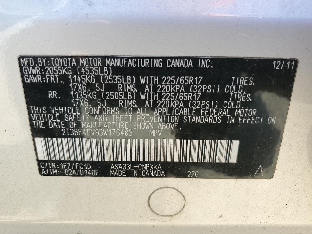 2T3BF4DV9BW176483 2011 Toyota Rav4