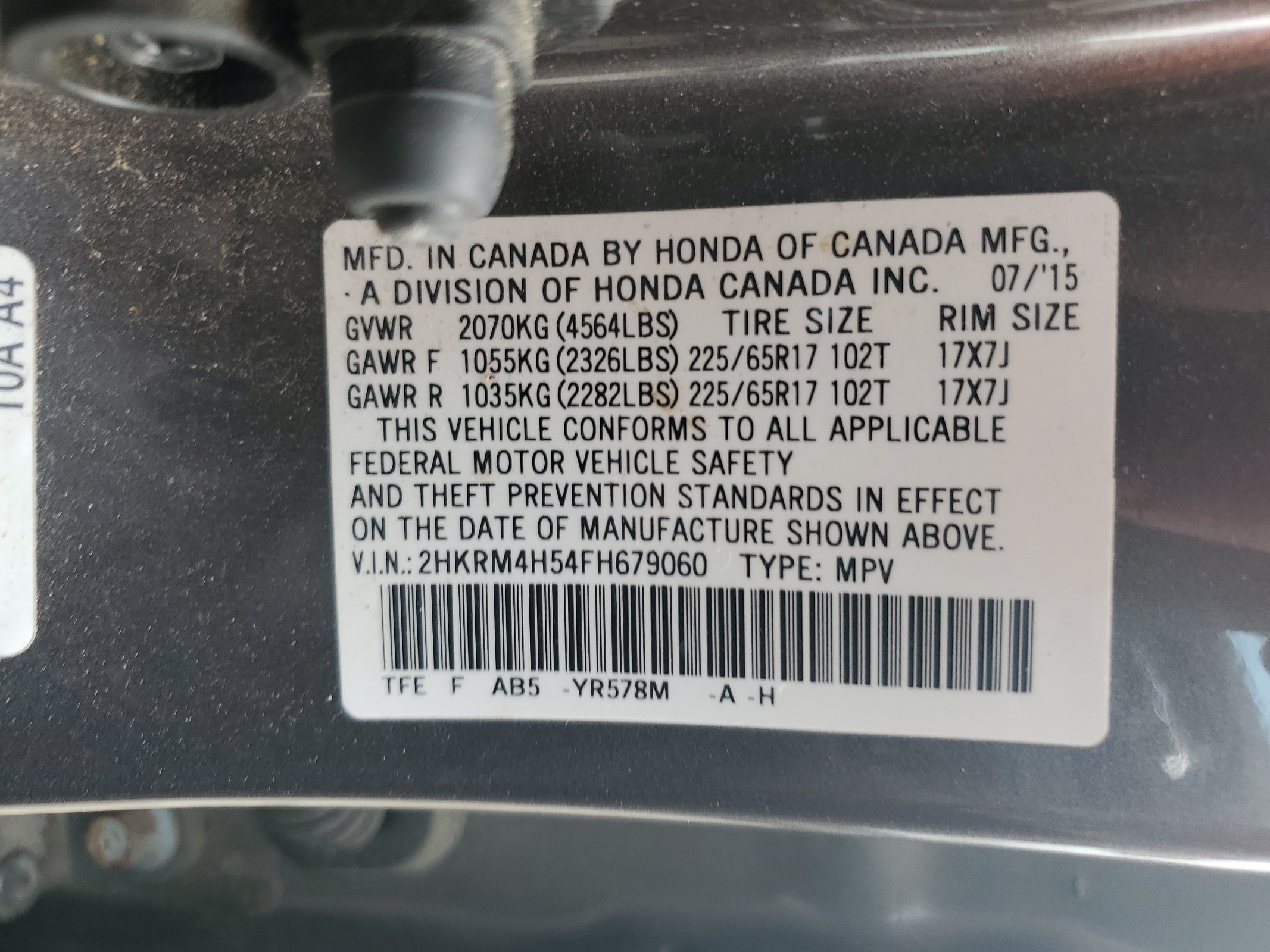 2HKRM4H54FH679060 2015 Honda Cr-V Ex