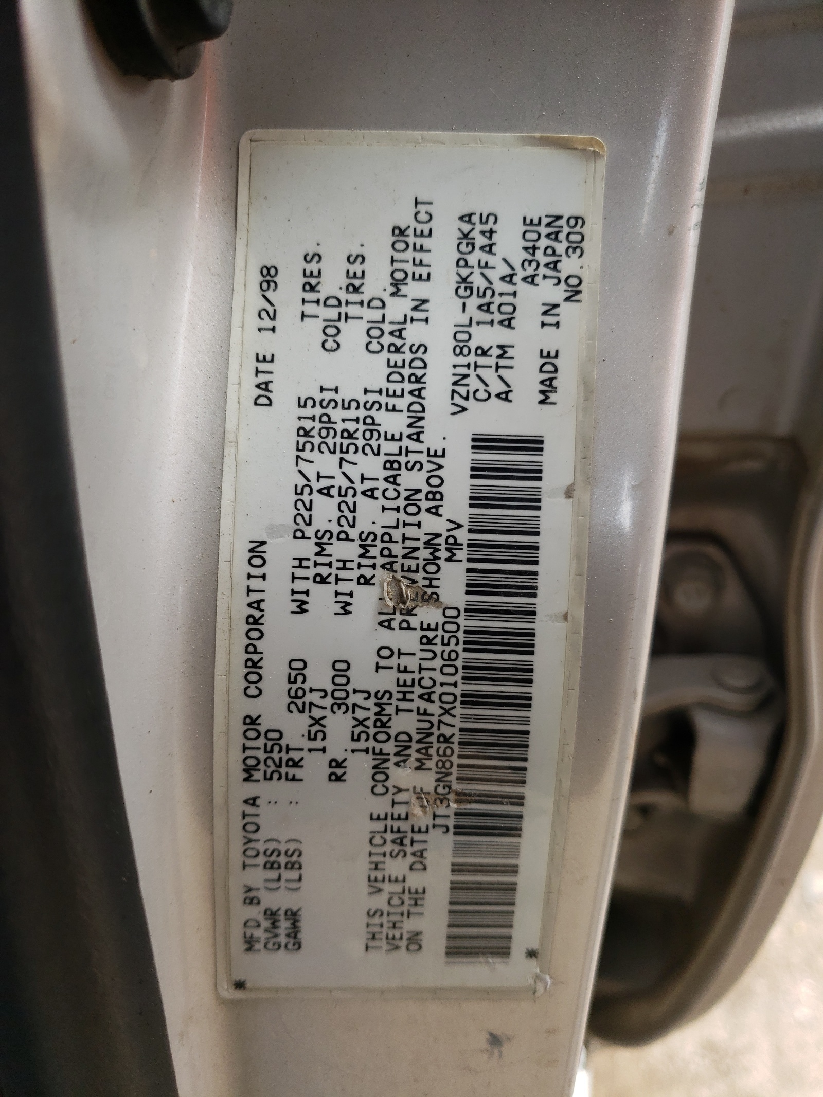 JT3GN86R7X0106500 1999 Toyota 4Runner Sr5