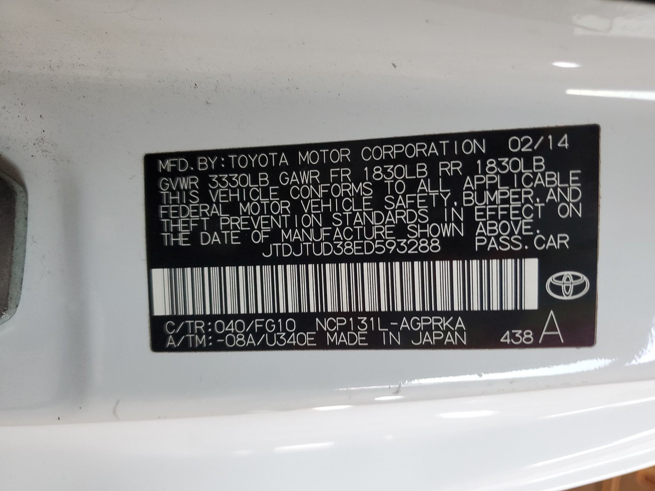 JTDJTUD38ED593288 2014 Toyota Yaris