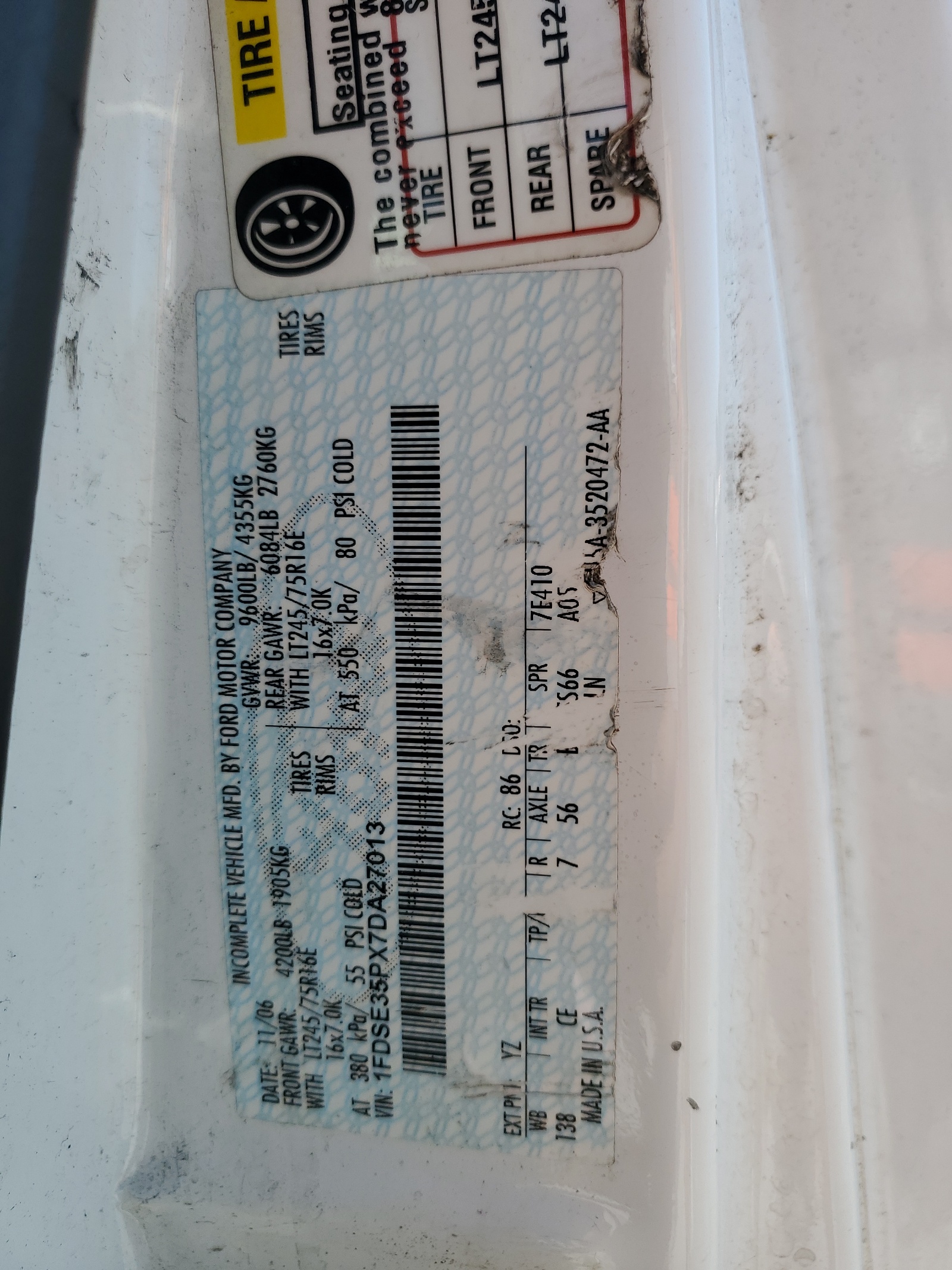 1FDSE35PX7DA27013 2007 Ford Econoline E350 Super Duty Cutaway Van