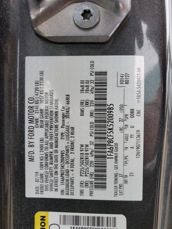 2019 Ford Mustang Gt VIN: 1FA6P8CF5K5200985 Lot: 57442964