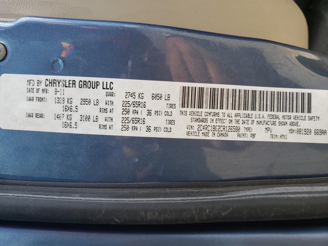 2012 Chrysler Town & Country Touring VIN: 2C4RC1BG2CR126580 Lot: 60972434