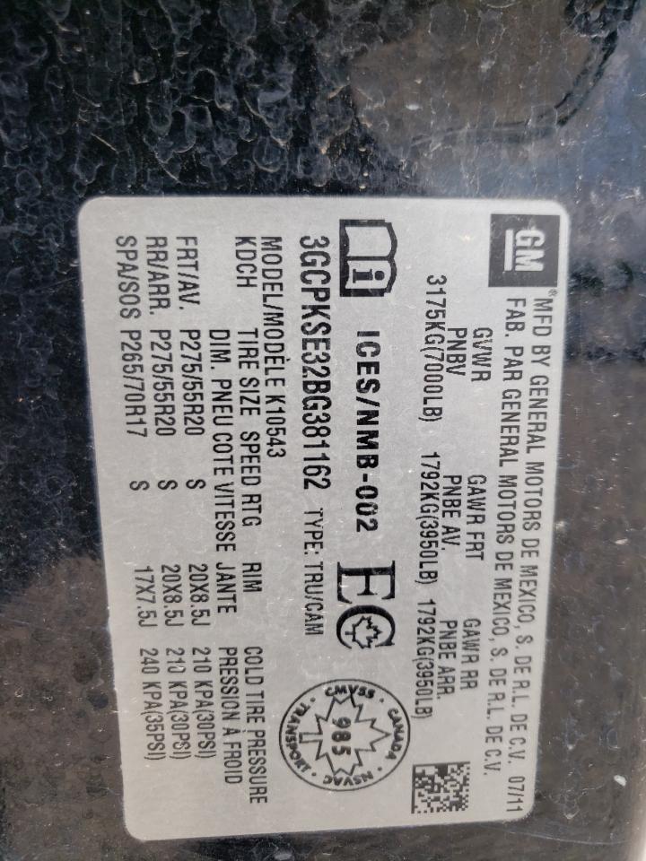 2011 Chevrolet Silverado K1500 Lt VIN: 3GCPKSE32BG381162 Lot: 57522684